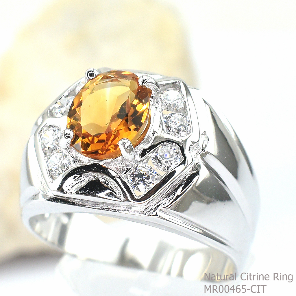 SKJewelryFactory แหวนซิทรินแท้ แหวนชายพลอยล้อมเพชร MR00465-CIT
