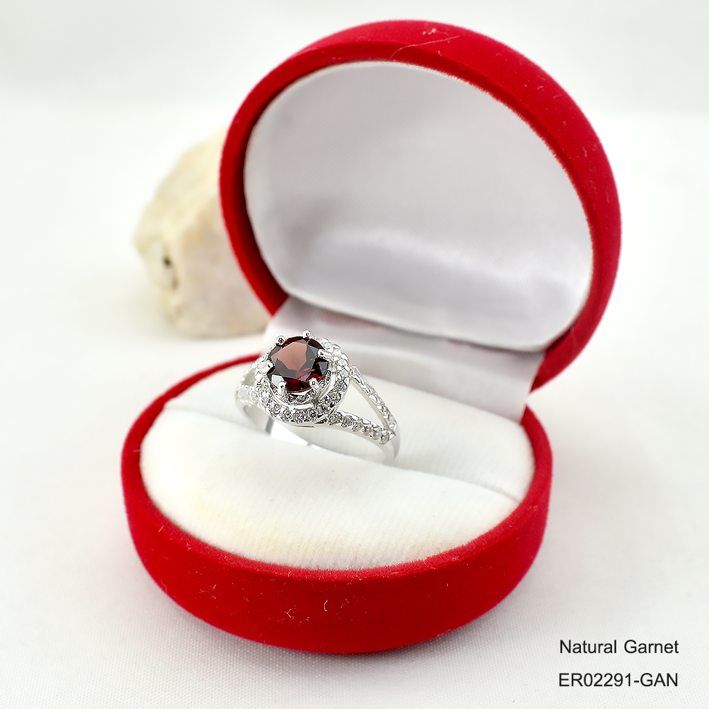 SKJewelryFactory แหวนโกเมนแท้ พลอยทรงกลม เนื้อพลอยสะอาด สีพลอยสวยมาก ER02291-GAN