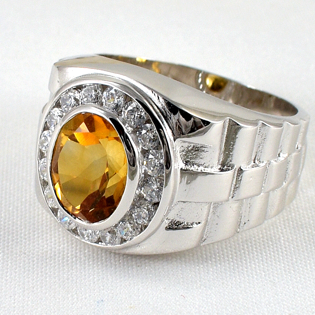 SKJewelryFactory แหวนชายลายสายนาฬิกา แหวนเงินแท้ 92.5% ฝังพลอยซิทรินแท้ MR00541-CIT