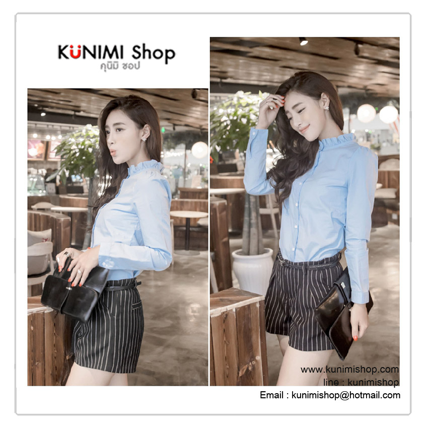  เสื้อเชิ้ต คอเต๋าระบาย แขนยาว กระดุมผ่าหน้า ใส่ได้หลายโอกาสคะ Size : M ( รอบอกไม่เกิน 35 นิ้วคะ) เนื้อผ้า : ผ้าฝ้ายคุณภาพสูง มี 4 สี : สีขาว , สีดำ , สีฟ้า , สีชมพู