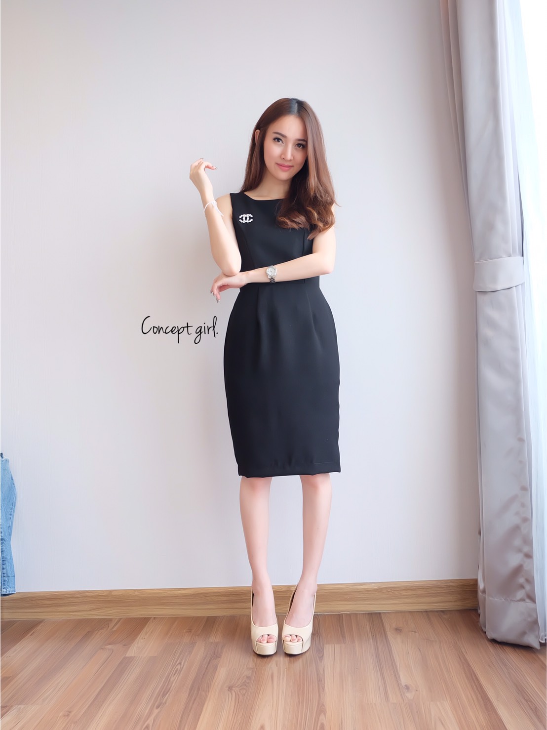 พร้อมส่ง เดรสกระโปรงหกส่วน ทรงดินสอ