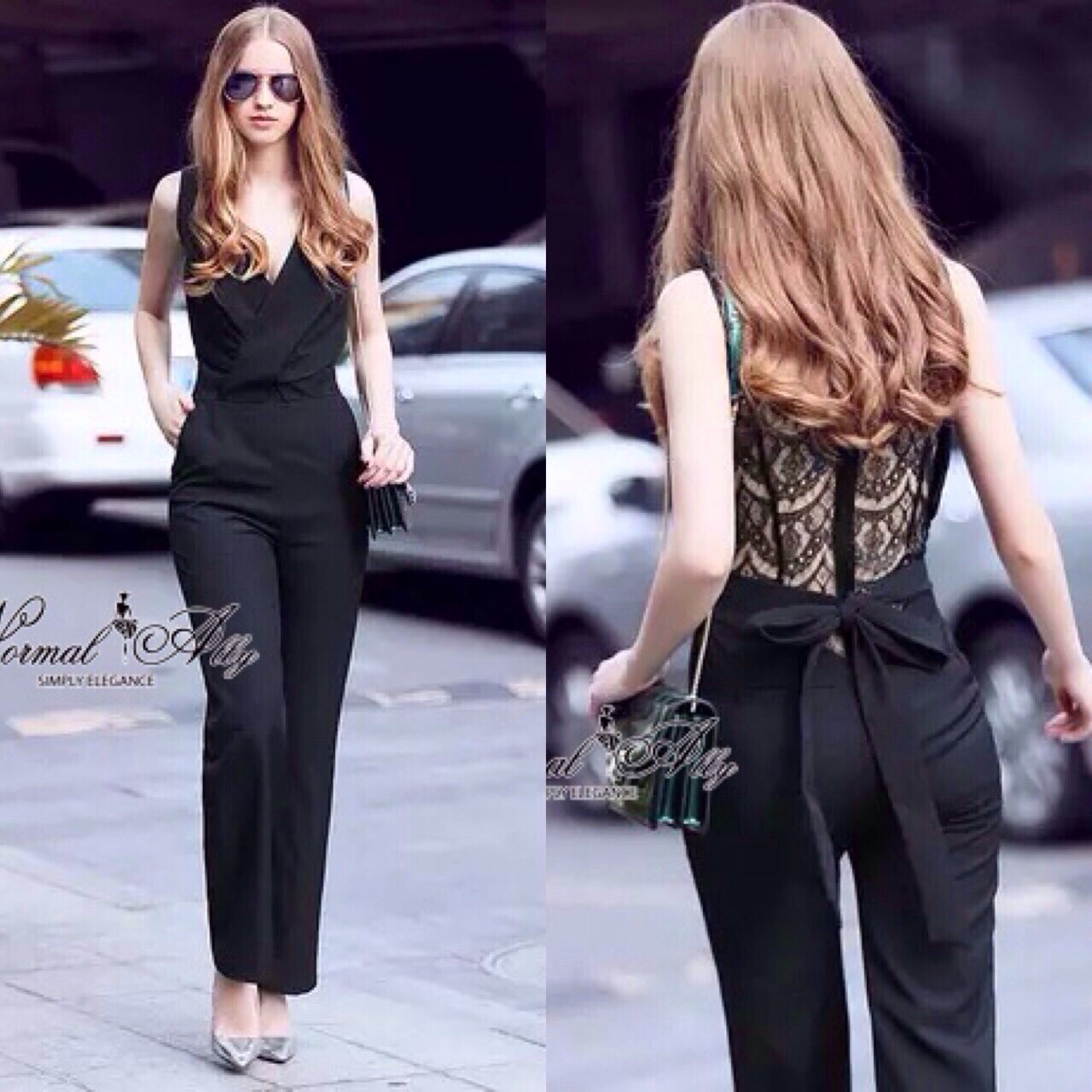 เสื้อผ้าเกาหลี พร้อมส่ง จั๊มสูท ผ้าเนื้อทราย
