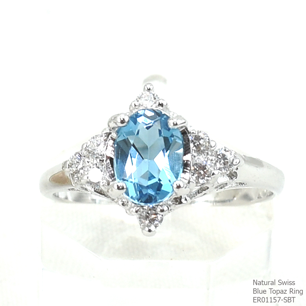 SKJewelryfactory แหวนเงินแท้ 92.5% ฝังพลอยสวิสบลูโทปาซแท้ สไตล์น่ารัก หรูหรา ER01157-SBT