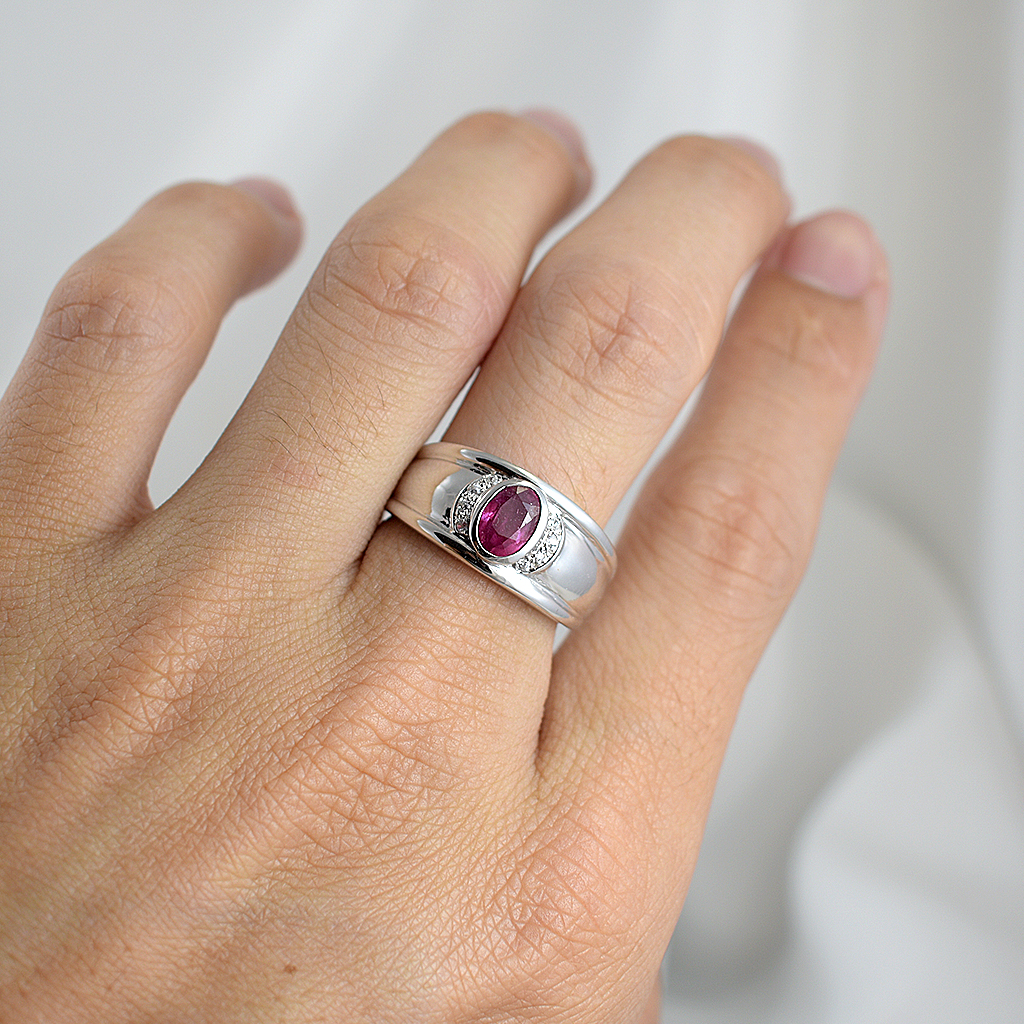 SKJewelryFactory แหวนชาย พลอยทับทิมแท้ สไตล์แหวนปลอกมีด เสริมความร่ำรวย ER00747-RBY