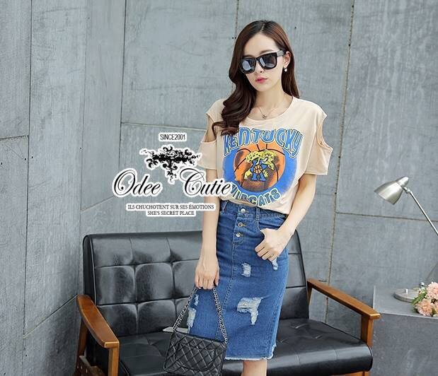 พร้อมส่ง เซ็ทสไตล์ casual ดีเทลเว้าไหล่แบบ cut-out