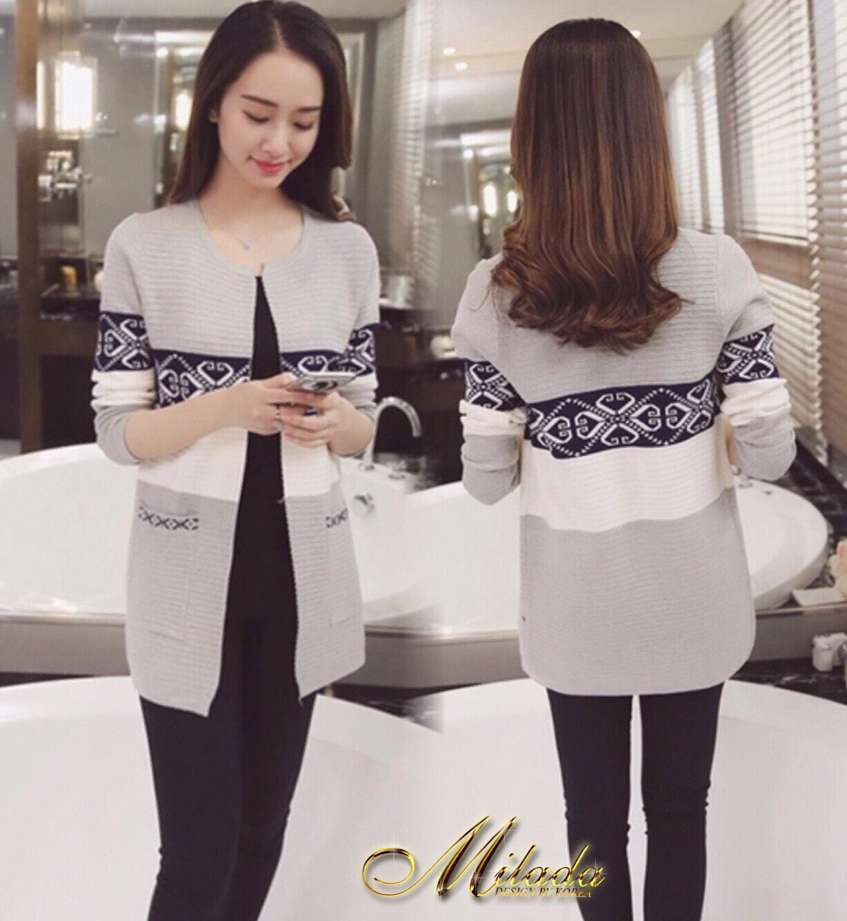 เสื้อเกาหลี พร้อมส่ง เสื้อคลุม ไหมพรม ตัวยาว ทรง a