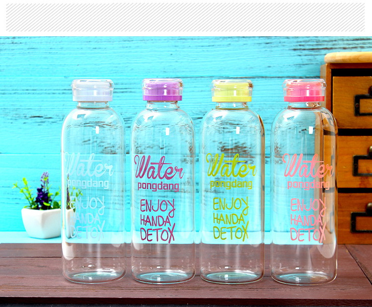 พร้อมส่ง ขวดใส่น้ำ Pongdang Water น้ำดีท็อกสุดฮิตในเกาหลี ขวดทำจากแก้ว Borosilicate รุ่นฝาสี +ถุง 2 แบบ