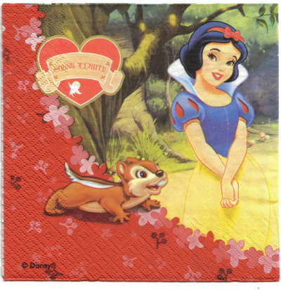 แนวภาพการ์ตูน Snow White Disney สโนไวน์ เป็นภาพเต็มแผ่น กระดาษแนพกิ้นสำหรับทำงาน เดคูพาจ Decoupage Paper Napkins ขนาด 33X33cm