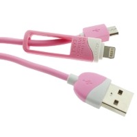 สายชาร์จมือถือ ใช้ไ้ดทั้ง Android และไอโฟน รุ่น Eloop Quick charge & Data Cable 2 in1 สีชมพูอ่อน