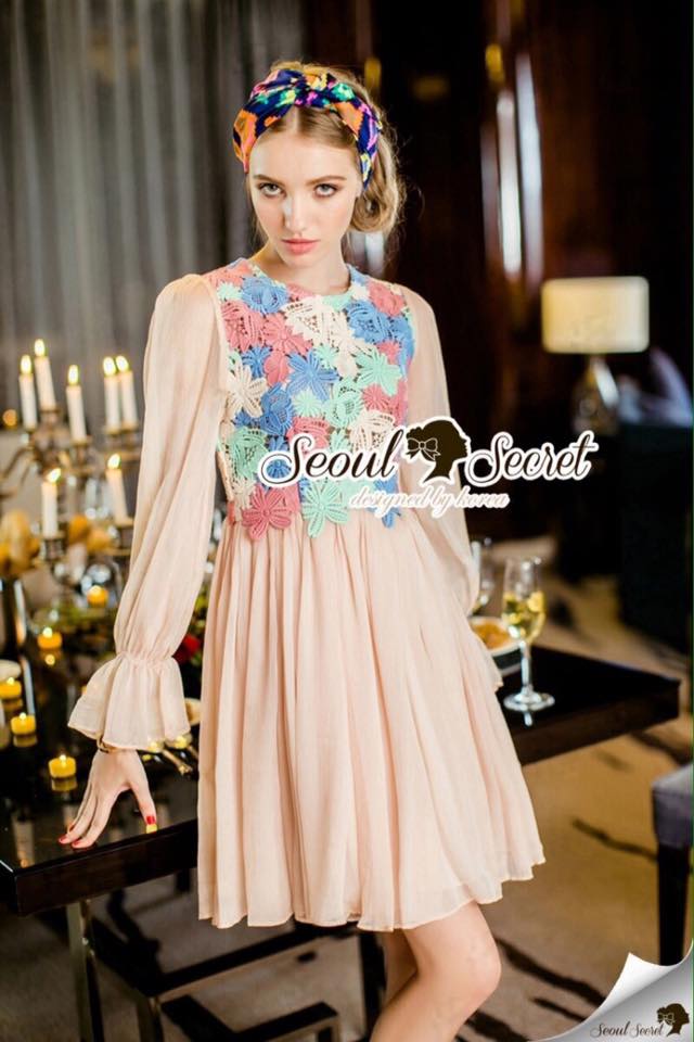 พร้อมส่ง เดรสเกาหลี เดรสทรงผู้ดีอังกฤษ