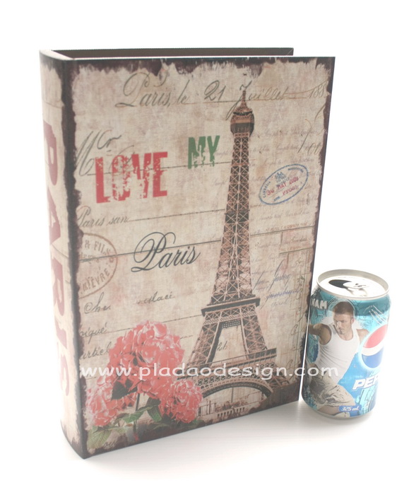 กล่องเก็บของทรงหนังสือแนววินเทจ ขนาดกลาง M ลาย Love My Paris