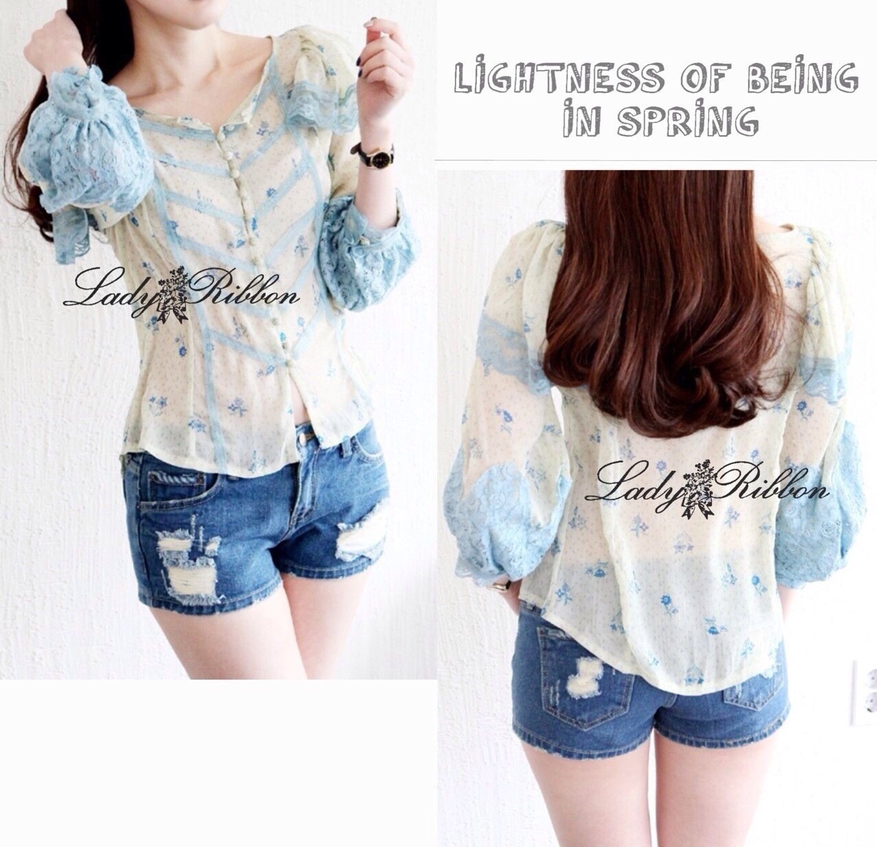 พร้อมส่ง เสื้อชีฟองแขนยาว ปริ้นลายดอกไม้