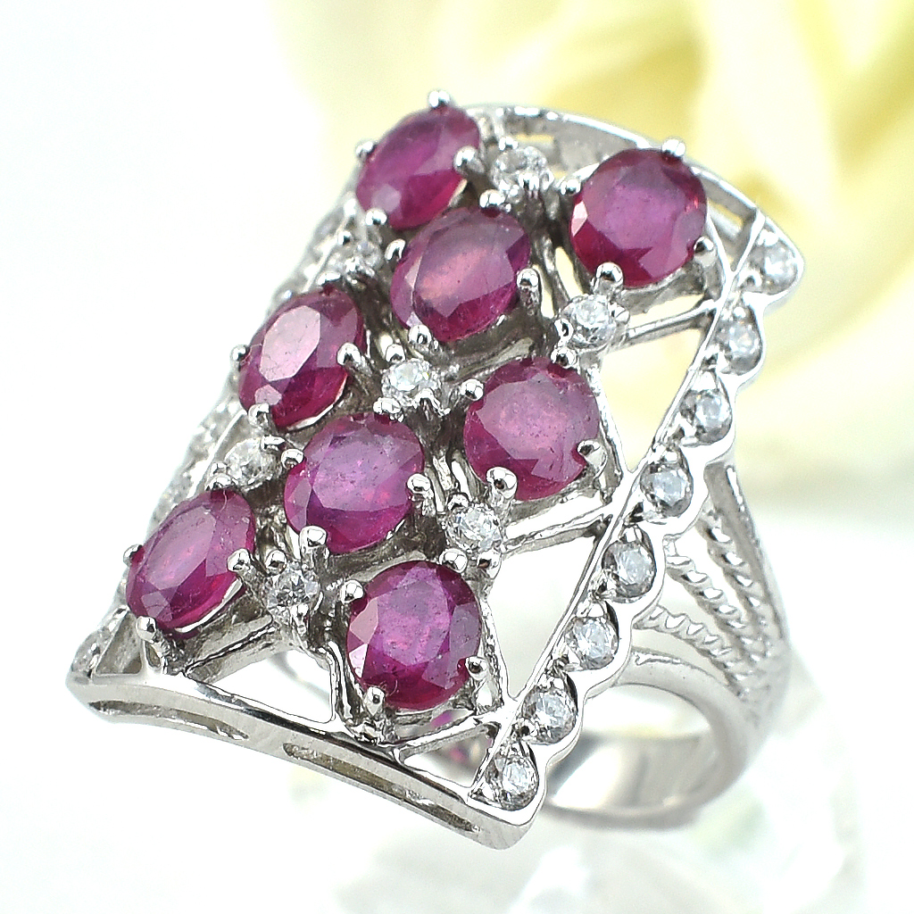 SKJewelryfactory แหวนเงินทับทิมแท้ สไตล์หรูหราอลังการ ER00841-RBY