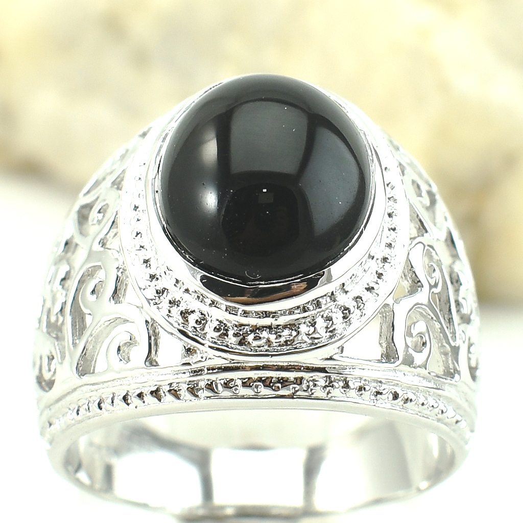 SKJewelryFactory แหวนชาย นิลแท้ ด้านข้างฉลุลาย ใส่สบาย ไม่อับนิ้ว MR00494-ONC