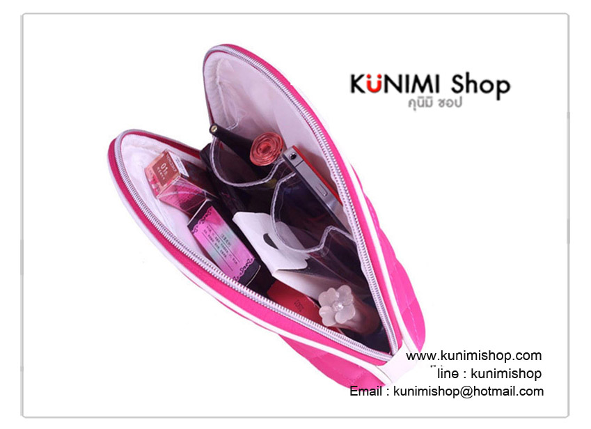 กระเป๋าใส่ของใช้ เครื่องสำอางค์ อุปกรณ์แต่งหน้า อุปกรณ์อาบน้ำ เช่น ตลับแป้ง ครีมบำรุง สบู่ โฟมล้างหน้า แปรงสีฟัน ยาสีฟัน เปิดหยิบใช้งานได้สะดวก ด้านในมีช่องใส่ของแยกประเภทต่างๆ ซิบเปิด - ปิด พกพาเวลาเดินทางท่องเที่ยวต่างๆ มีให้เลือกหลายสีคะ มี 4 สี : สีชมพูอ่อน สีชมพูเข้ม สีแดง สีน้ำเงิน ขนาด : กว้าง 23 cm. (วัดที่ก้นกระเป๋า) x สูง 15.5 cm. x หนา 7 cm. กว้าง 21 cm. (วัดที่ปากกระเป๋า)