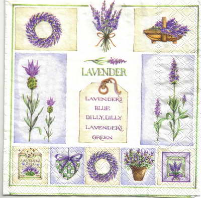 แนวภาพสวน ดอกลาเวนเดอร์ Lavender Seed วินเทจ เป็นช่อดอกกุหลาบบนพื้นสีครีมในกรอบใหญ่ เป็นภาพครึ่งแผ่น กระดาษแนพกิ้นสำหรับทำงาน เดคูพาจ Decoupage Paper Napkins ขนาด 33X33cm