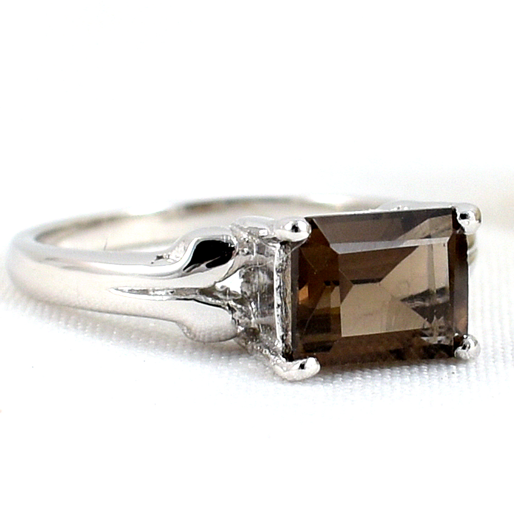 SKJewelryfactory แหวนงพลอยสโมกกี้ควอทซ์แท้ ทรงเหลี่ยม ER02396-SMQ