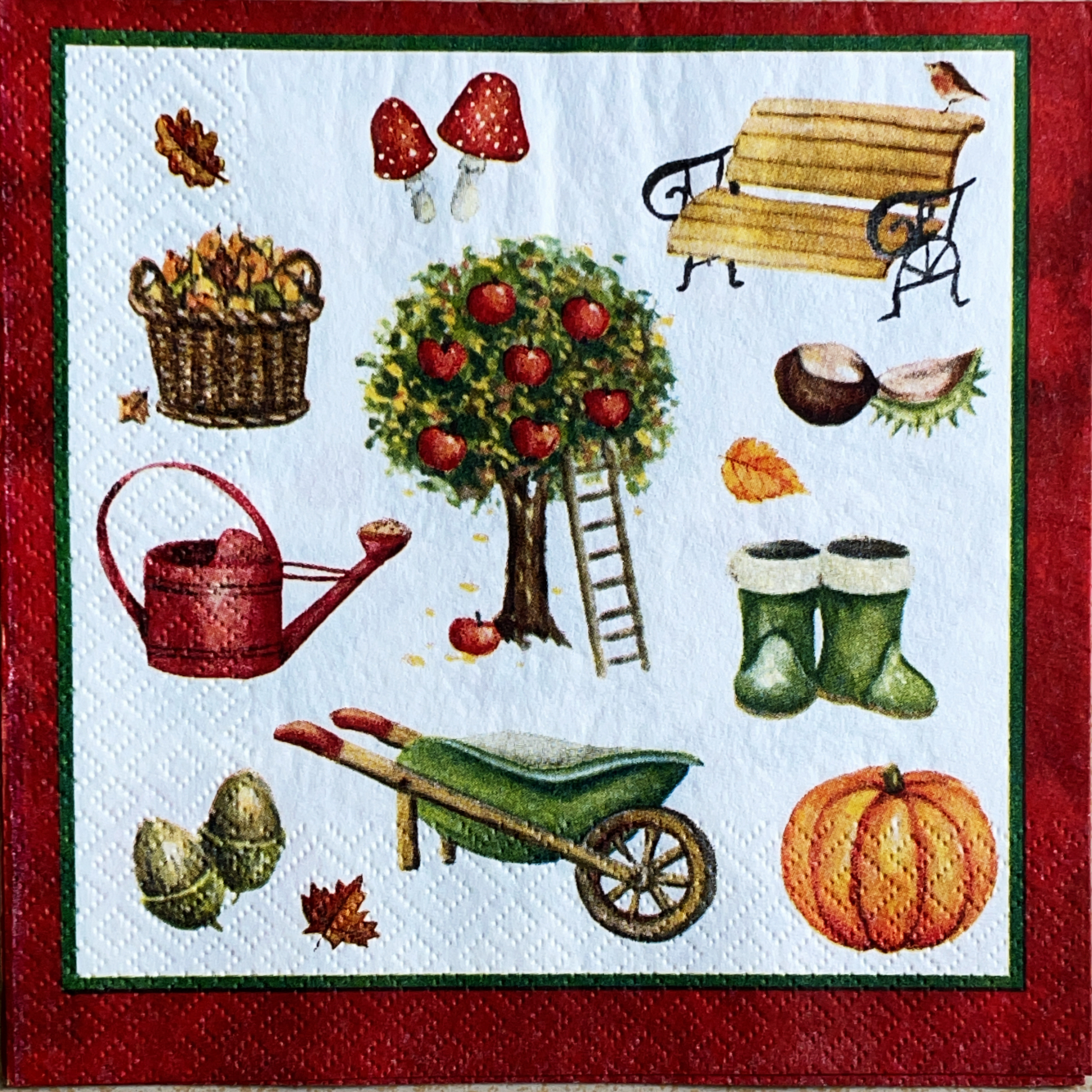 แนวภาพ เทศกาล Harvest Day อุปกรณ์ วันเก็บเกี่ยว เป็นภาพบล็อค 4 กระดาษแนพกิ้นสำหรับทำงาน เดคูพาจ Decoupage Paper Napkins ขนาด 33X33cm