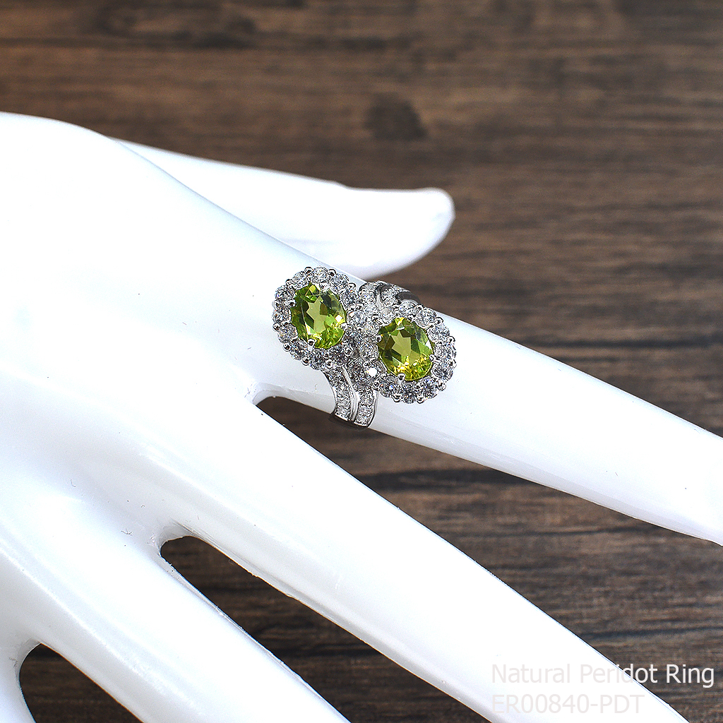 SKJewelryfactory แหวนพลอยคู่ พลอยเพอริดอทแท้ สไตล์หรูหรา ER00840-PDT