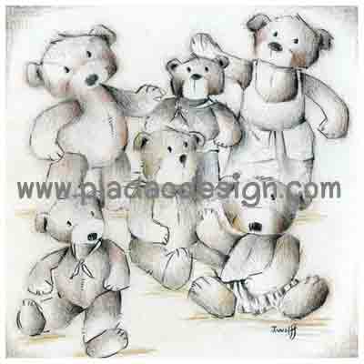กระดาษเดคูพาจพิมพ์ลาย สำหรับทำงาน เดคูพาจ Decoupage งานฝีมือ งาน Handmade แนวภาพ เด็กอนุบาลน้องหมี เท็ดดี้ แบร์ Teddy bear 6 ตัว เป็นภาพวาดลายเส้นดินสอ pladao design
