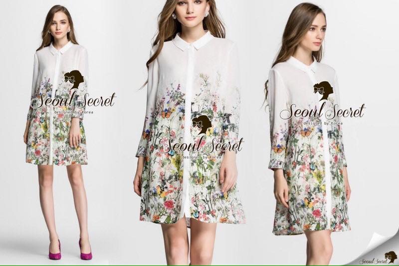 พร้อมส่ง เนื้อผ้า Chiffon เนื้อสวย เดรสเกาหลี
