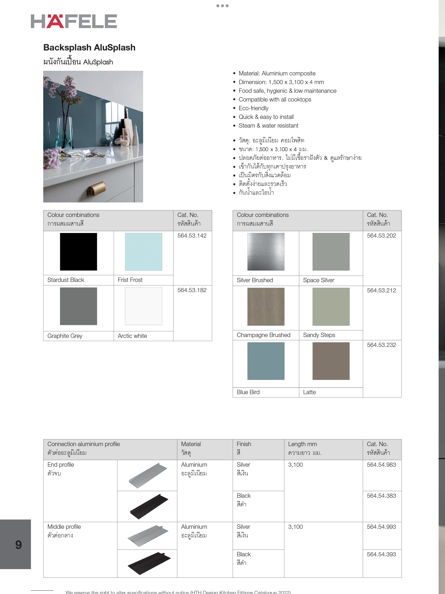 ผนังกันเปื้อน AluSplash สี Blue Bird 564.53.232