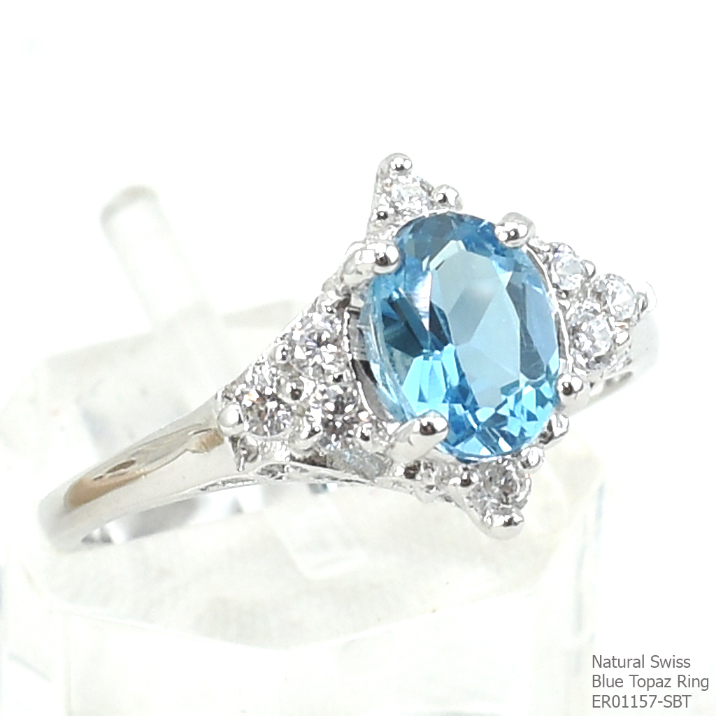 SKJewelryfactory แหวนเงินแท้ 92.5% ฝังพลอยสวิสบลูโทปาซแท้ สไตล์น่ารัก หรูหรา ER01157-SBT
