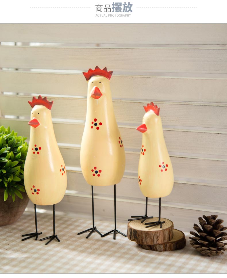 พร้อมส่ง งานไม้ ตุ๊กตาไก่ ครอบครัวไก่ยืน สีเหลืองลายดอกไม้ เซต 3 ตัว Zakka