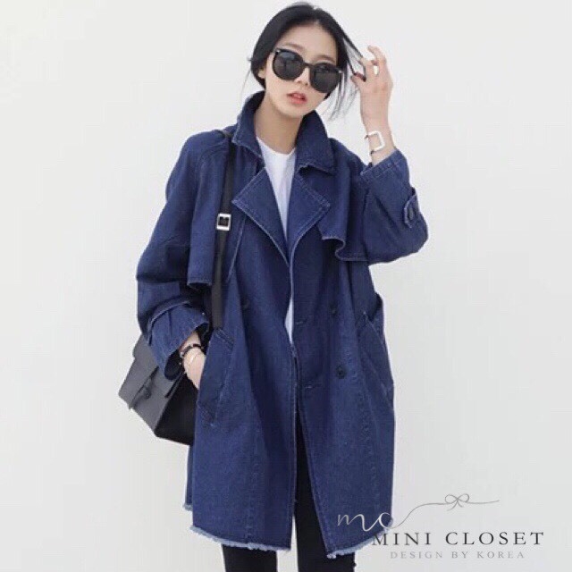 เสื้อผ้าเกาหลี พร้อมส่ง เสื้อคลุม โค้ทยีนส์ตัวยาว