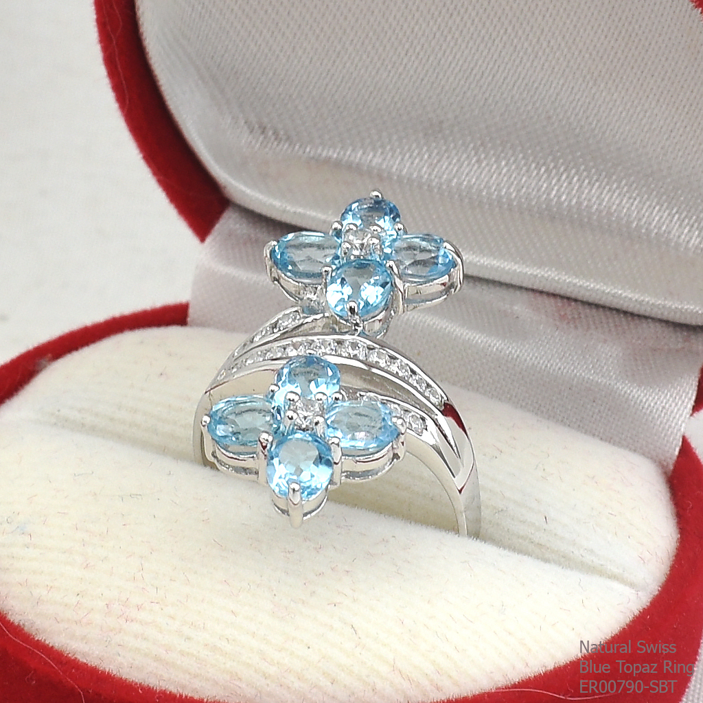 SKJewelryfactory แหวนเงินแท้ 92.5% ฝังพลอยสวิสบลูโทปาซแท้ ดีไซด์สุดหรู ER00790-SBT