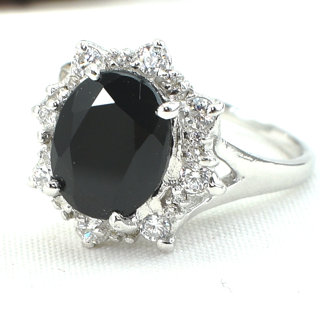 SKJewelryFactory แหวนนิลล้อมเพชรคู่ ตัวเรือนเงินแท้ ER01240-ONX