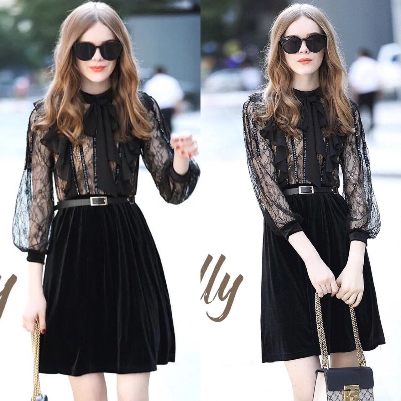 ชุดเดรสเกาหลี พร้อมส่ง ชุดเดรส กระโปรง ผ้าเนื้อกำมะหยี่นุ่ม