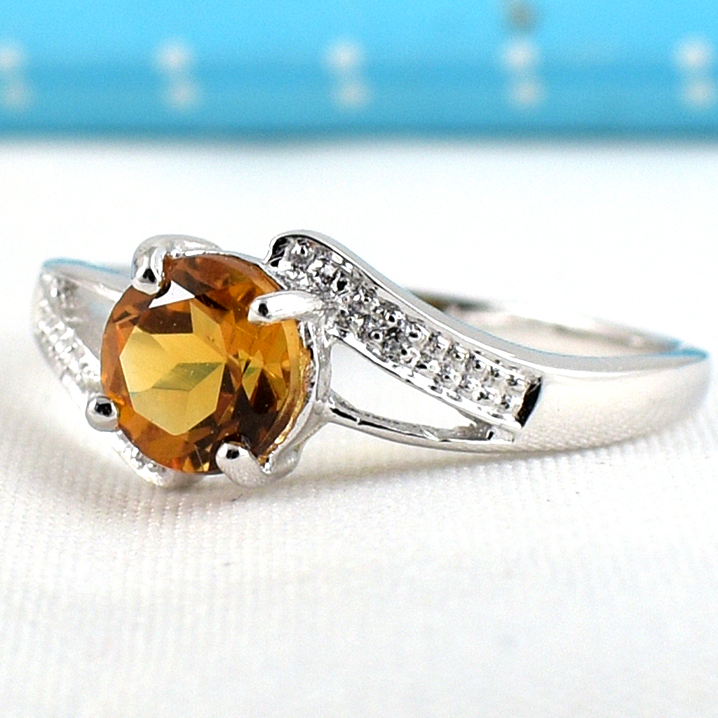 SKJewelryfactory แหวนซิทรินแท้ แหวนพลอยกลม สไตล์น่ารัก ER02415-CIT