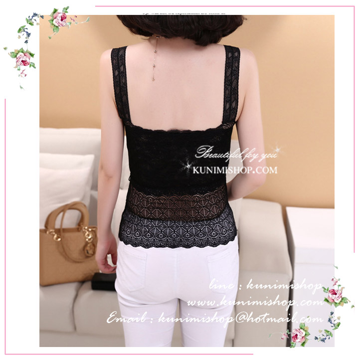  เสื้อซับในผ้าลูกไม้ มี 2 สี ดำ ขาว เสื้อซับในทั้งตัว ด้านหน้ามีผ้าซับอีกชั้นครึ่งตัว ลูกไม้ลายสวย สามารถใส่เดี่ยวๆหรือใส่เสื้อทับอีกชั้นก็ดูดีคะ ขนาด : FREE SISE ( เสื้อยาว 19 นิ้ว รอบอกไม่เกิน 36 นิ้วคะ) ผ้า : ผ้าลูกไม้ มี 2 สี : สีขาว , สีดำ * สินค้าเหมือนรูป ถ่ายจากสินค้าจริงคะ *