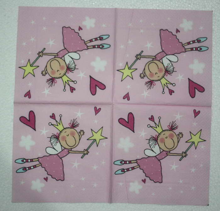 แนวภาพ Fairy นางฟ้าน้อย โบกคฑา การ์ตูน เป็นภาพบล็อค 4 กระดาษแนพกิ้นสำหรับทำงาน เดคูพาจ Decoupage Paper Napkins ขนาด 33X33cm