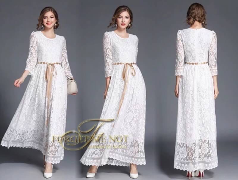 ชุดเดรสลูกไม้ พร้อมส่ง Maxi Dress ชุดเดรสเกาหลี