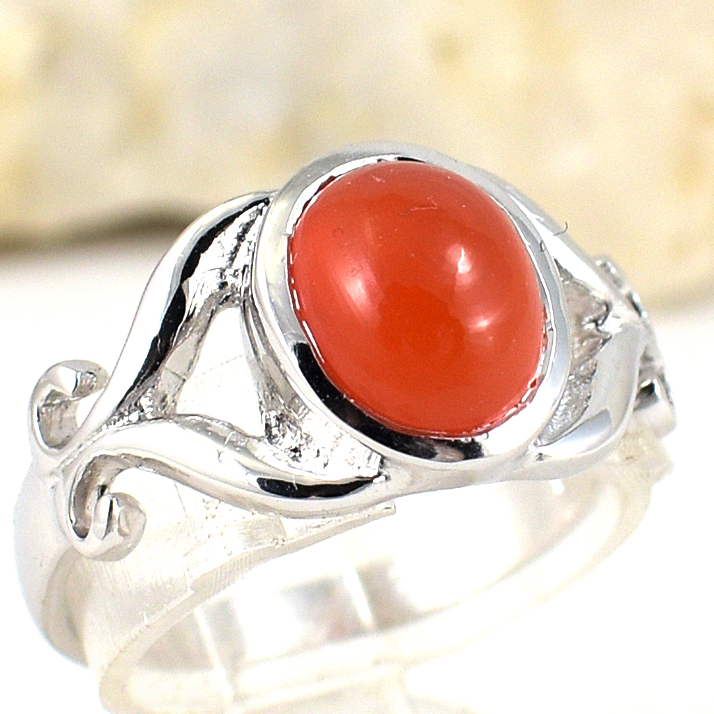 SKJewelryfactory แหวนเงินแท้ 92.5% ฝังพลอยคาร์เนเลี่ยนแท้ สีส้มสดใส ER02414-CNL
