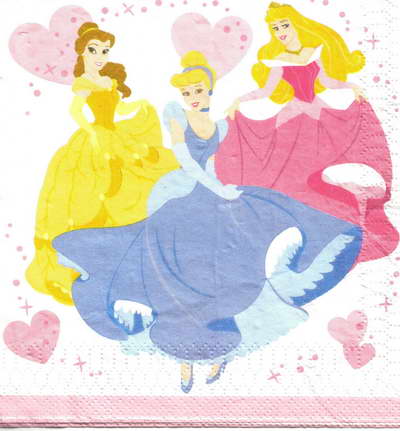 แนวภาพการ์ตูน Disney Princess เจ้าหญิงดิสนีย์ เป็นภาพเข้ามุม กระดาษแนพกิ้นสำหรับทำงาน เดคูพาจ Decoupage Paper Napkins ขนาด 33X33cm