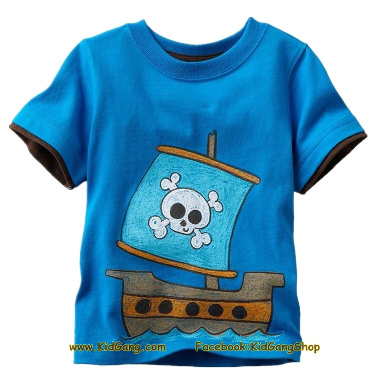 เสื้อเด็กเนื้อนิ่ม ลาย เรือโจรสลัด ไซส์ 18-24ด,2,3,4ปี
