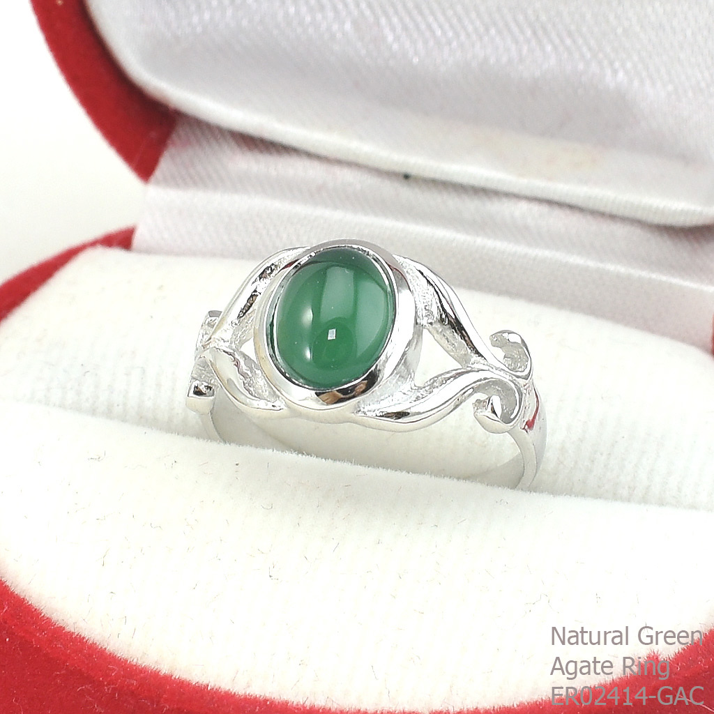 SKJewelryFactory แหวนเงินแท้ พลอยสีดุจดั่งเขียวมรกต พลอยทรงหลังเบี้ย ER02414-GAC