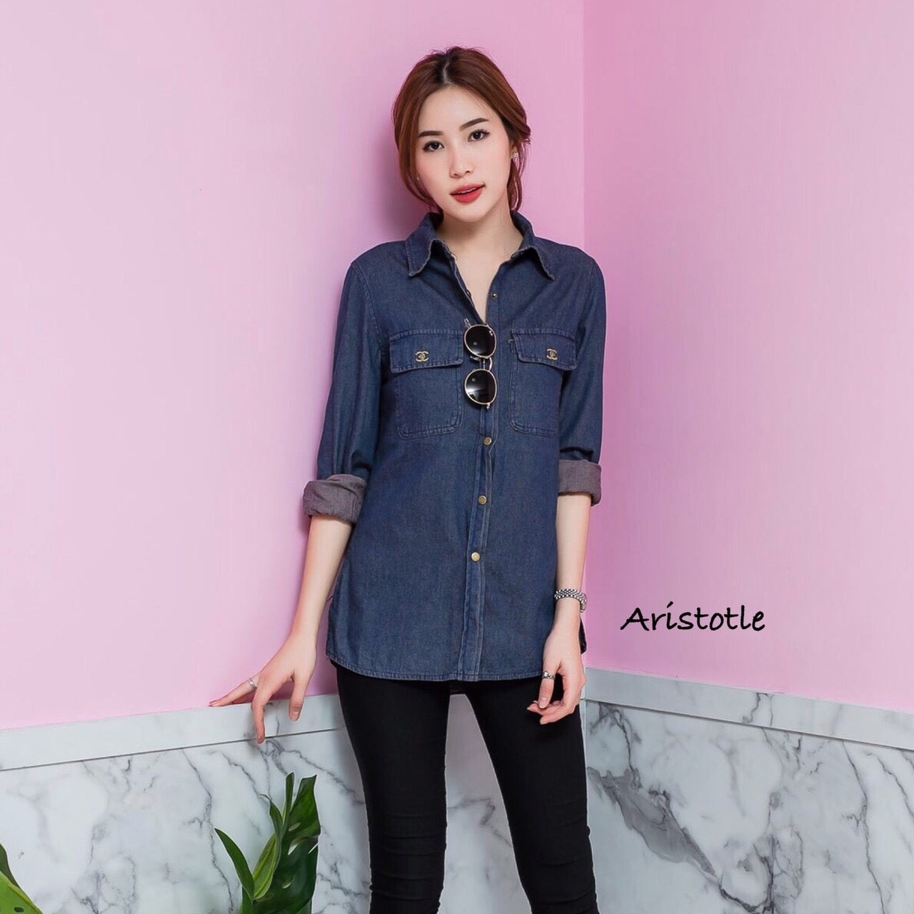 เสื้อแฟชั่น พร้อมส่ง เสื้อยีนสีฟอก