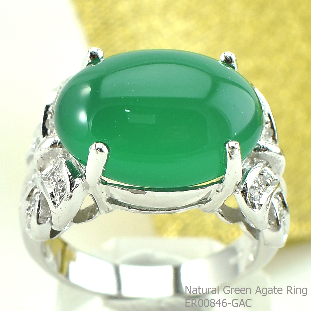 SKJewelryFactory แหวนโบว์คู่ แหวนชูหัวพลอย เจียรนัยพลอยทรงหลังเบี้ย แวววาว เหมือนมีดวงตาเพิ่ม พลอยกรีนอะเกทแท้ ER00846-GAC