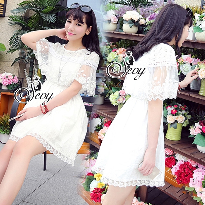 พร้อมส่ง เดรสสั้นลุคคุณหนู สีขาว เดรสเกาหลี