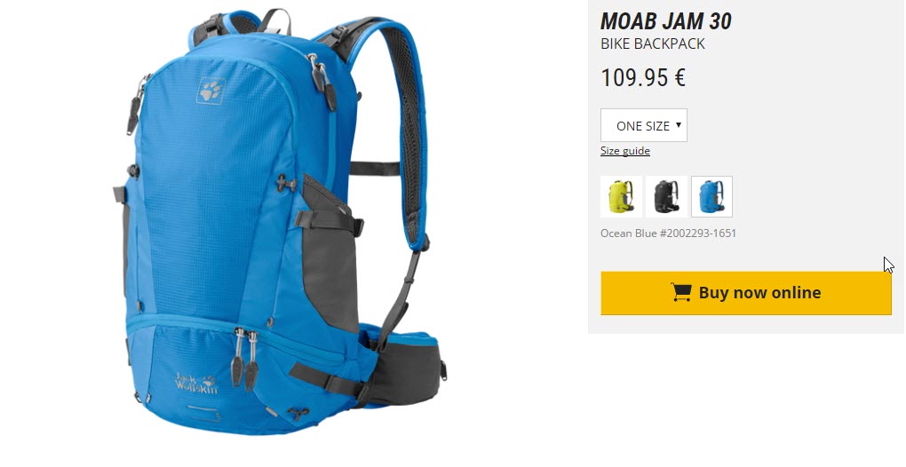 Jack Wolf skin - MOAB JAM 30 L ใหม่ ปี 2017 (สีฟ้าเข้ม)