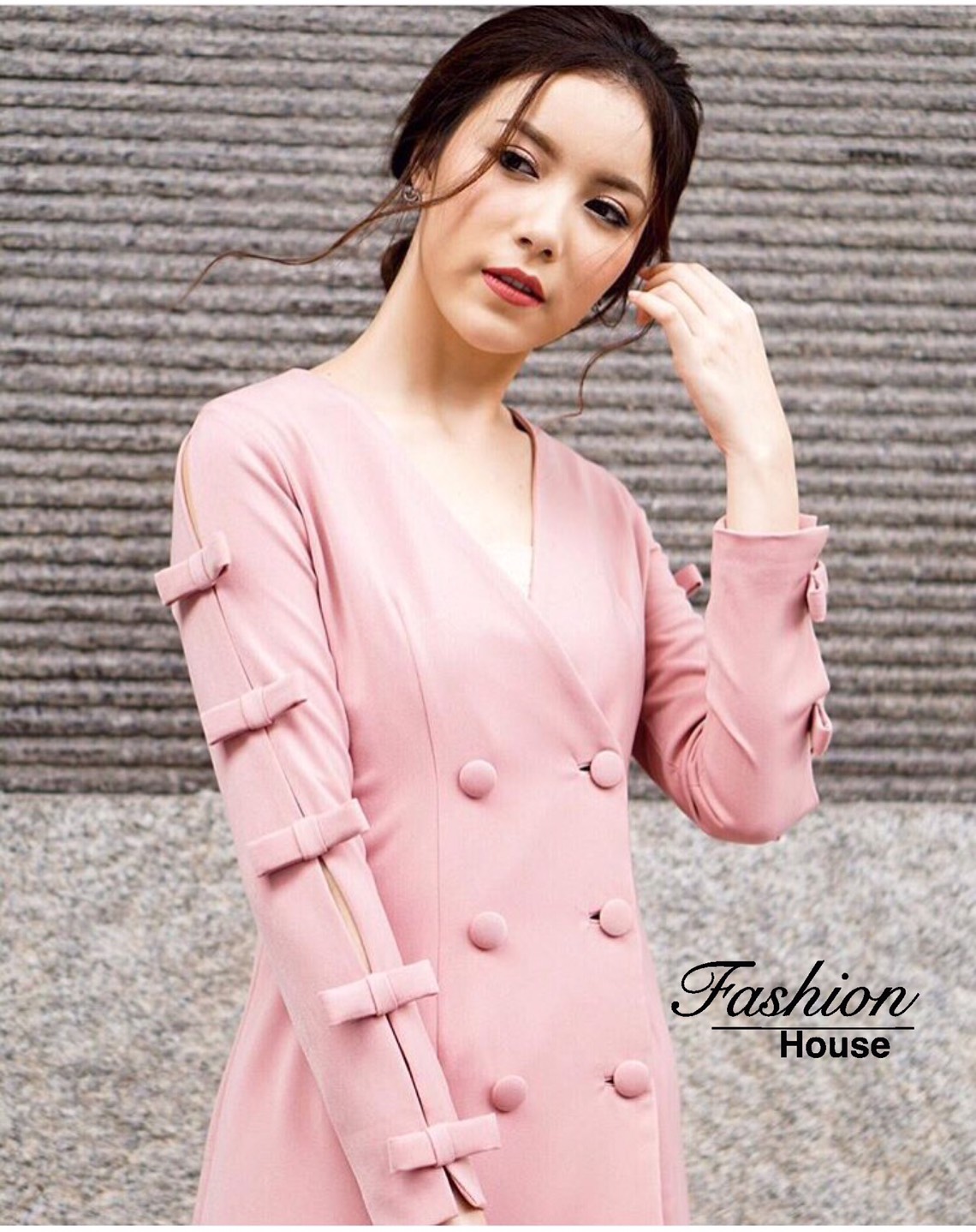 พร้อมส่ง เดรสกึ่ง Blazer แต่งโบที่แขนเสื้อ