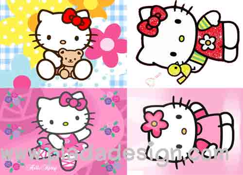 กระดาษสาพิมพ์ลาย สำหรับทำงาน เดคูพาจ Decoupage แนวภาำพ hello kitty มา 4 แอคชั่น ทั้งนักบัลเล่ต์ ทั้งเล่นกะนก ทั้งนั่งกะ Teddy Bear (ปลาดาวดีไซน์)