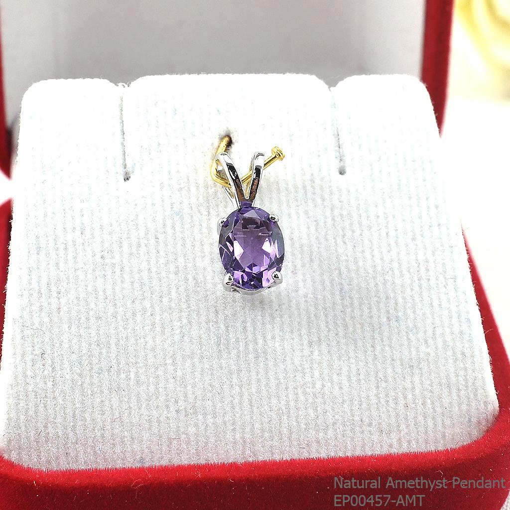 SKJewelryFactory EP00457-AMT จี้พลอยแอมิทิสต์แท้และเพชร จี้เงินแท้ พลอยแอมิทิสต์แท้