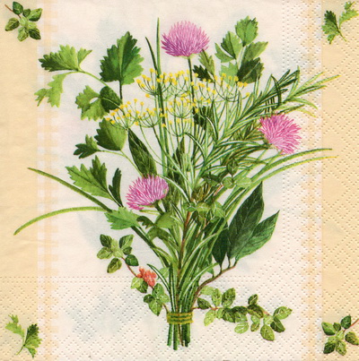 แนวภาพดอกไม้ ช่อดอกไม้สีชมพู มิลค์ ทิสเซิล ในขอบสีครีม Milk Thistle เป็นภาพ 4 บล๊อค กระดาษแนพกิ้นสำหรับทำงาน เดคูพาจ Decoupage Paper Napkins ขนาด 33X33cm