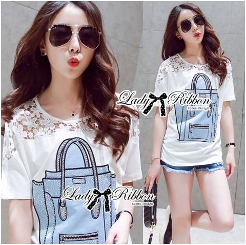 พร้อมส่ง เสื้อผ้าคอตตอนตกแต่งผ้าลูกไม้