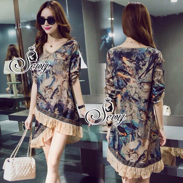 พร้อมส่ง เดรสสั้นลุคสาวโบฮิเมี่ยน เดรสแฟชั่น